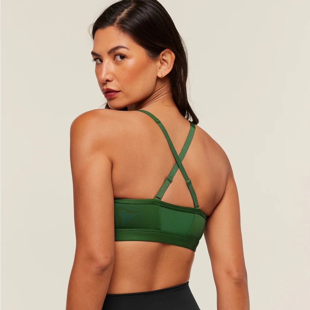 Gymshark Ruched Sports Bra Athletic Green Criss Cross Back XS/S 12” PTP - Picture 2 of 5
